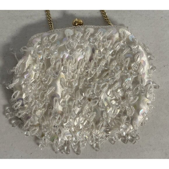 Handbags - Vintage Looped Beads White Purse Hong Kong Gold Short Strap Chain